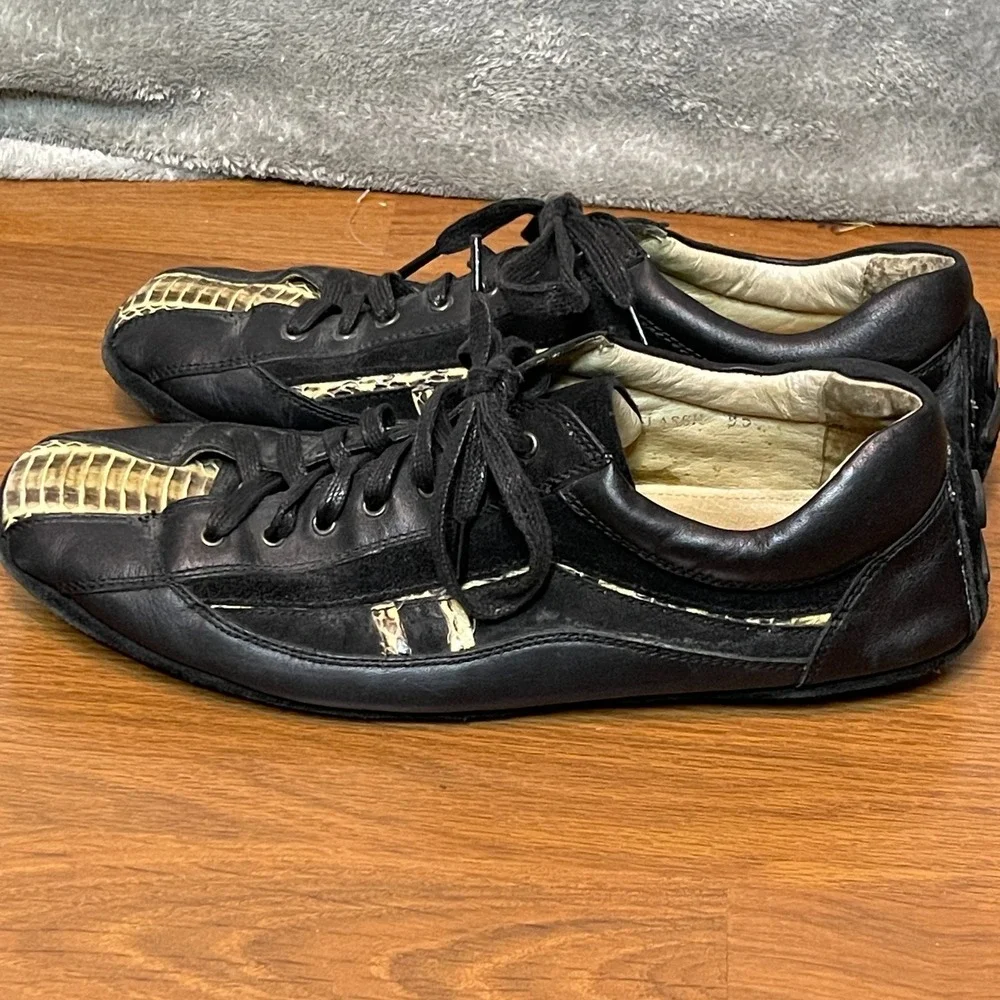 Vtg Steve Madden Mens Leather Flassh Loafer Sneaker 9.5 Snakeskin Cyber Y2K Alt